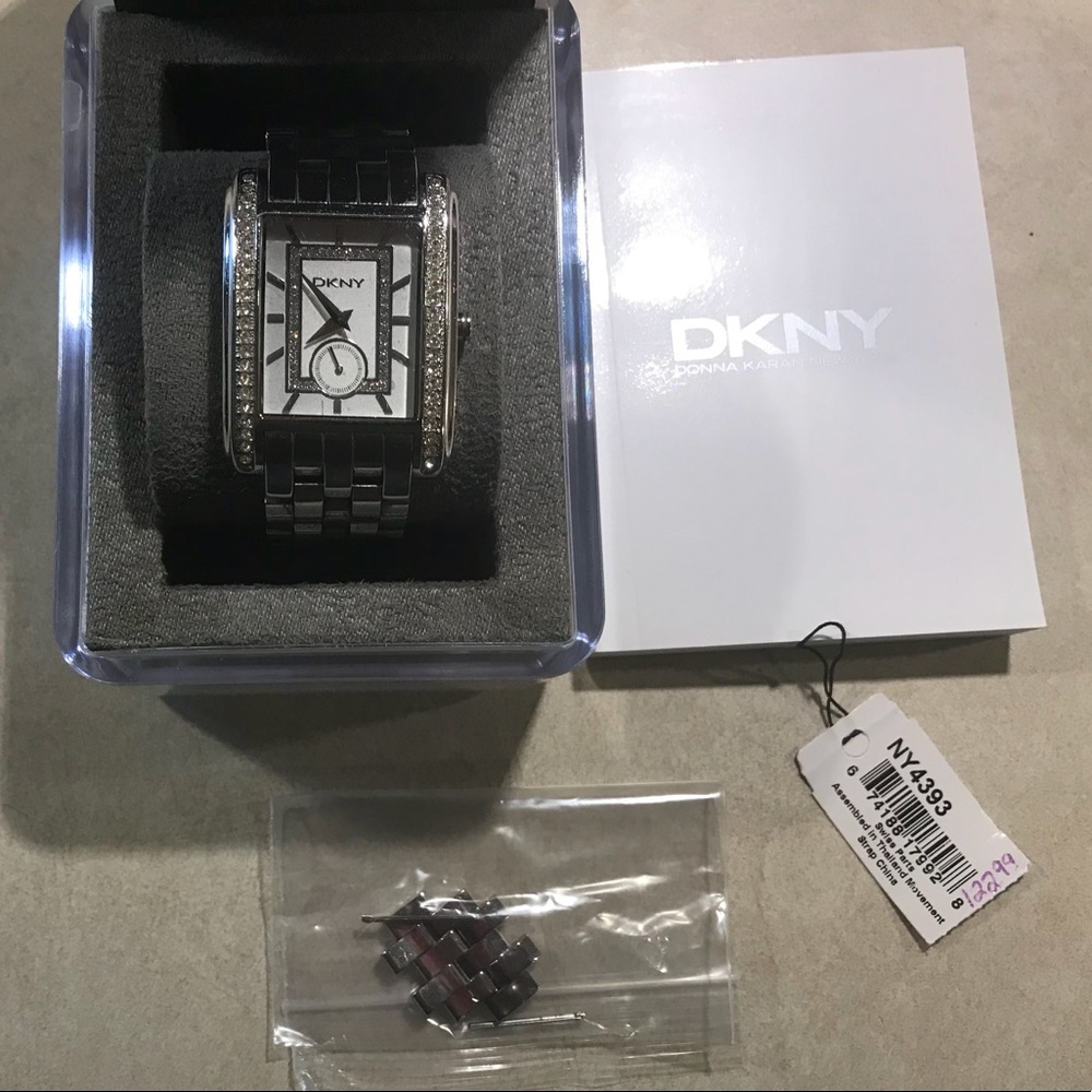 DKNY Silver and rhinestone watch